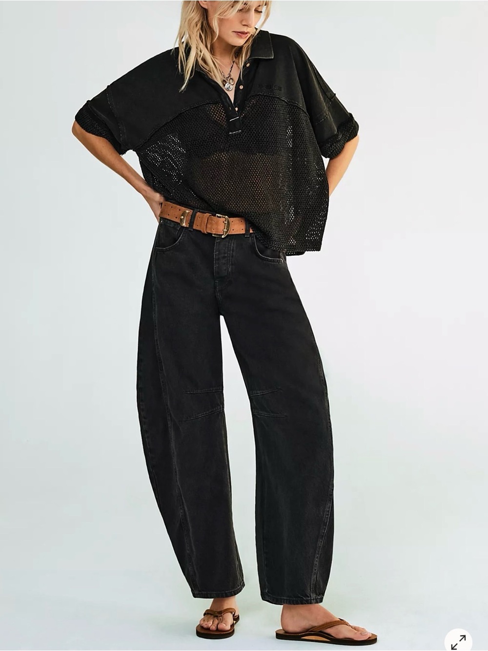 We The Free Wide Leg Flared Jeans in Black with Brown Belt